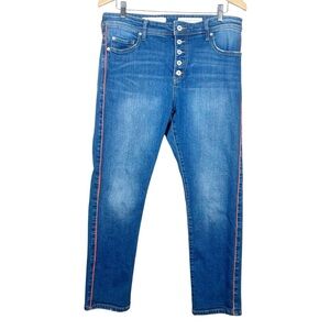 Anthropologie Pilcro Relaxed Straight Coral Racer Stripe Blue Jeans Size 31